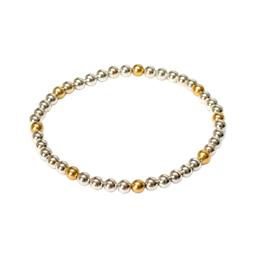 Jillian ~ Two Tone ~ Sterling Silver 4mm | Gold 4mm Pattern Beaded Bracelet