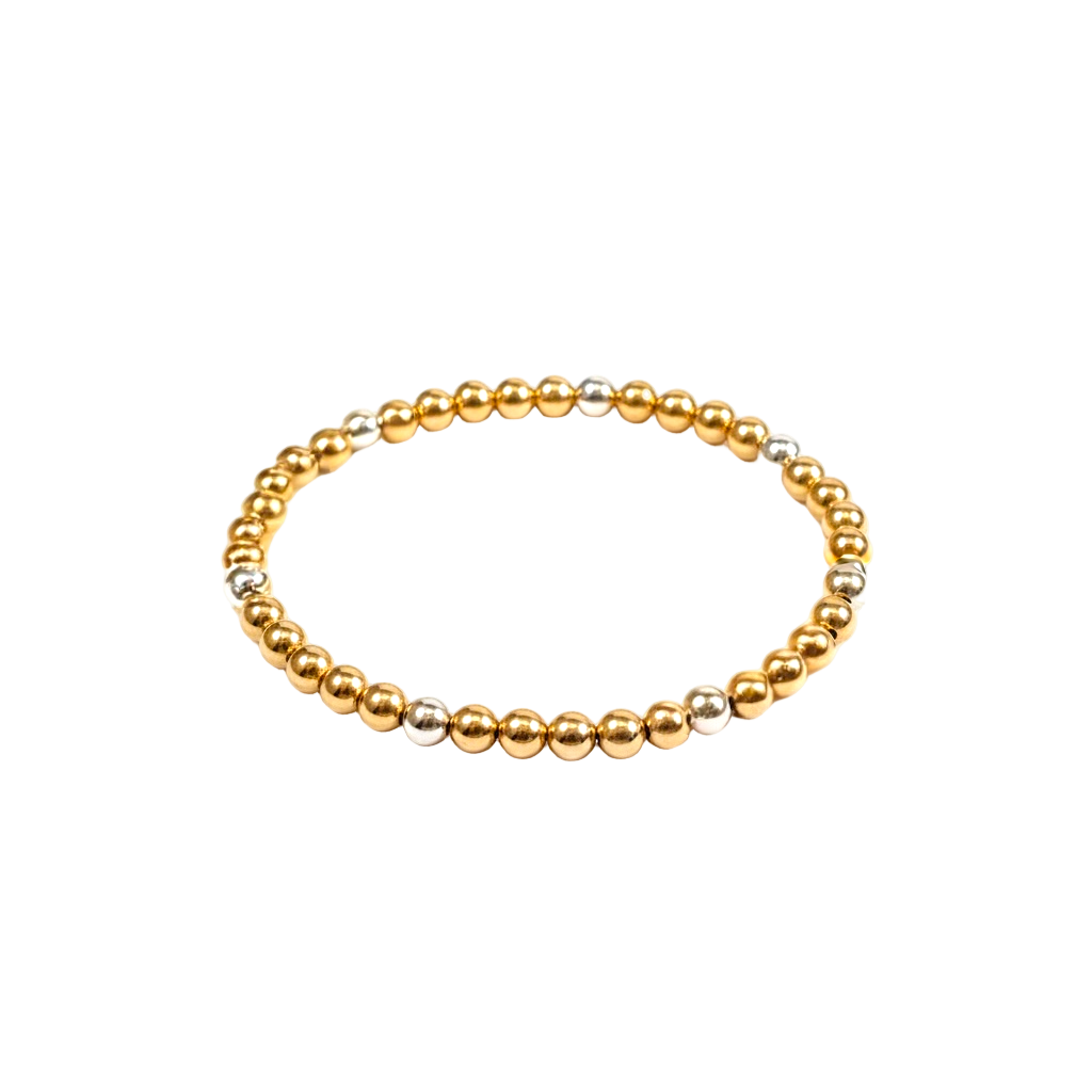 Mixed Metal Beaded Bracelet ~ Gold 4mm | Sterling Silver 4mm ~ Mary