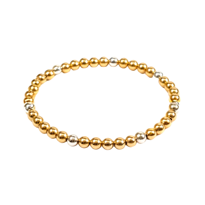 Mixed Metal Beaded Bracelet ~ Gold 4mm | Sterling Silver 4mm ~ Mary