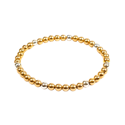 Mixed Metal Beaded Bracelet ~ Gold 4mm | Sterling Silver 4mm ~ Mary
