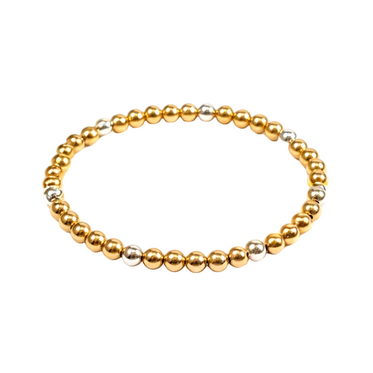 Mary ~ Two Tone Gold 4mm | Sterling Silver 4mm Pattern Beaded Bracelet