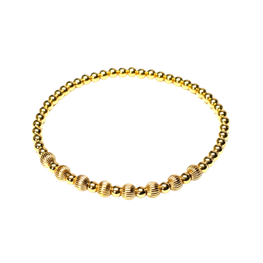 Nova ~ Gold Corrugated 4mm | 2.5mm Beaded Bracelet