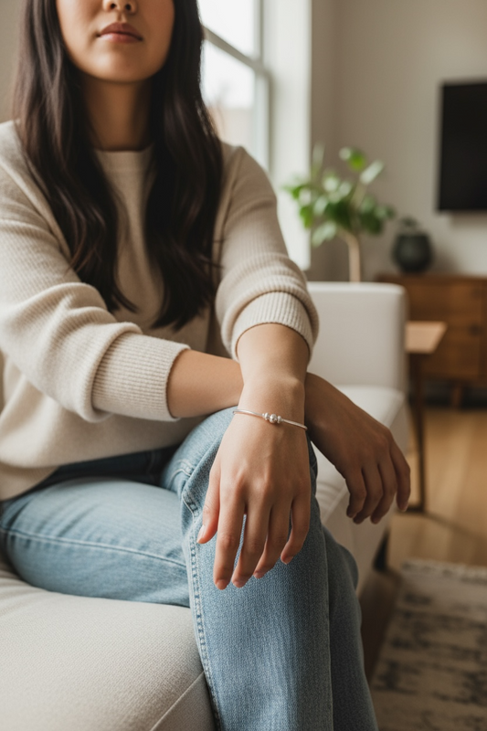 Elegant ~ Sterling Silver Bangle Beaded Bracelet