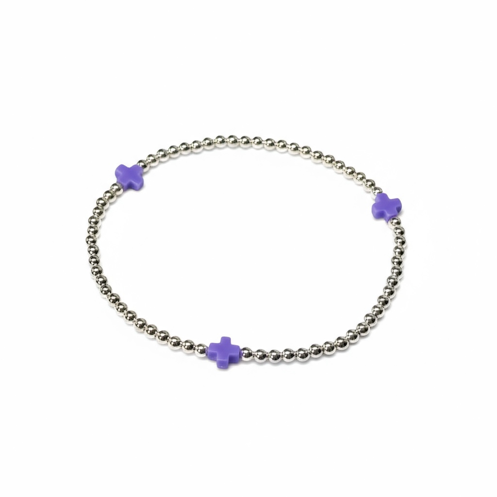 Sterling Silver Beaded Bracelet  | 8mm | 2mm ~ Cross
