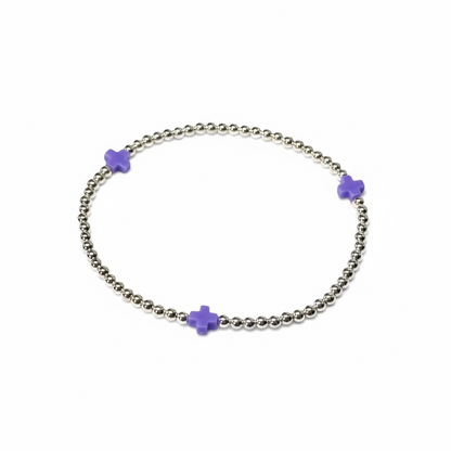 Sterling Silver Beaded Bracelet  | 8mm | 2mm ~ Cross