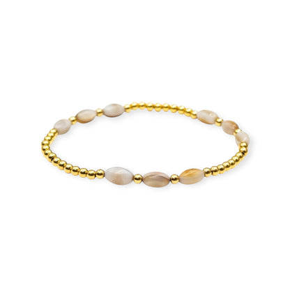 Pearla ~ Gold Pearl Rice 7mm | 2.5mm Alternating Pattern Beaded Bracelet