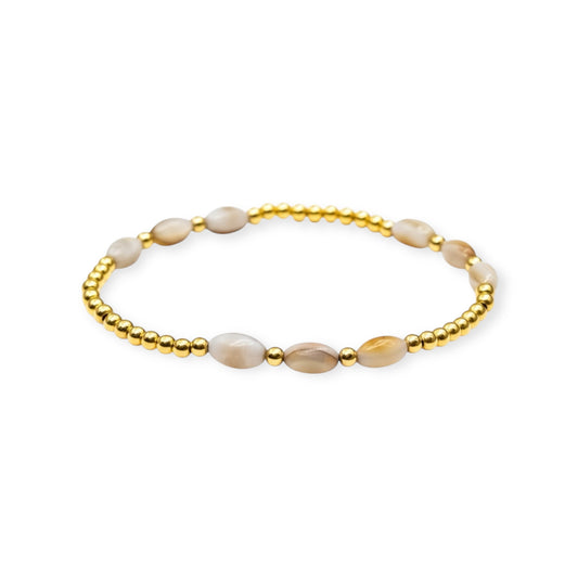Pearla ~ Gold Pearl Rice 7mm | 2.5mm Alternating Pattern Beaded Bracelet