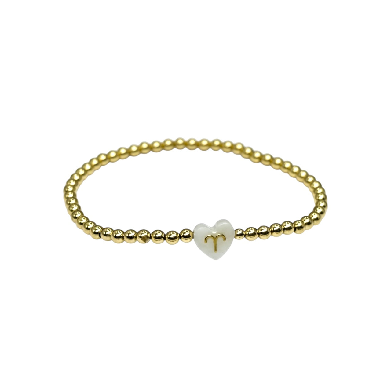 Zodiac ~ Gold Pearl Heart Zodiac 8MM | 3MM Beaded Bracelet