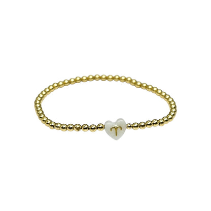 Zodiac ~ Gold Pearl Heart Zodiac 8MM | 3MM Beaded Bracelet