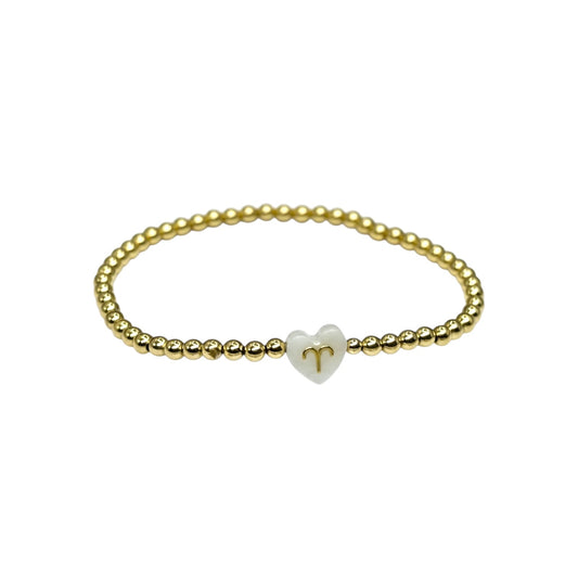 Zodiac ~ Gold Pearl Heart Zodiac 8MM | 3MM Beaded Bracelet