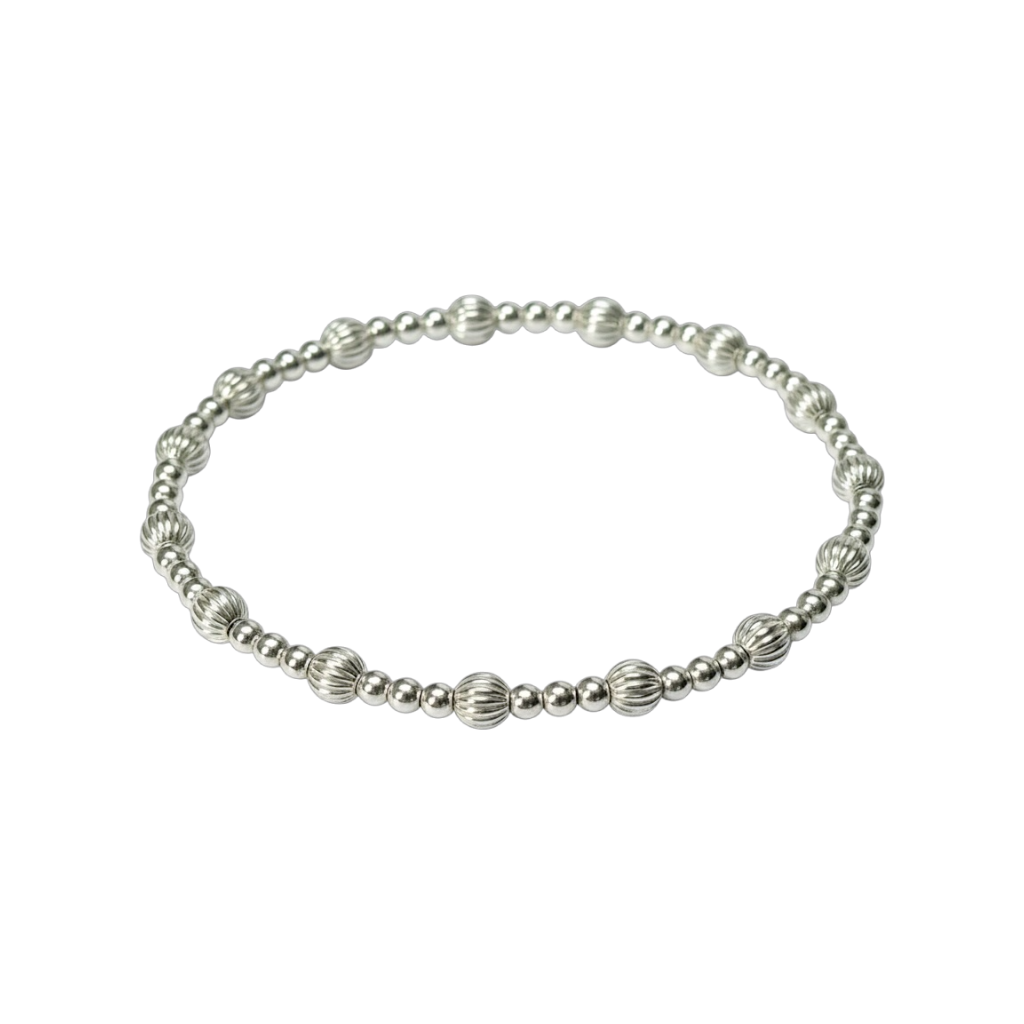 Sterling Silver Beaded Bracelet ~ Corrugated 4mm | 2.5mm Triple Pattern ~ Shannon