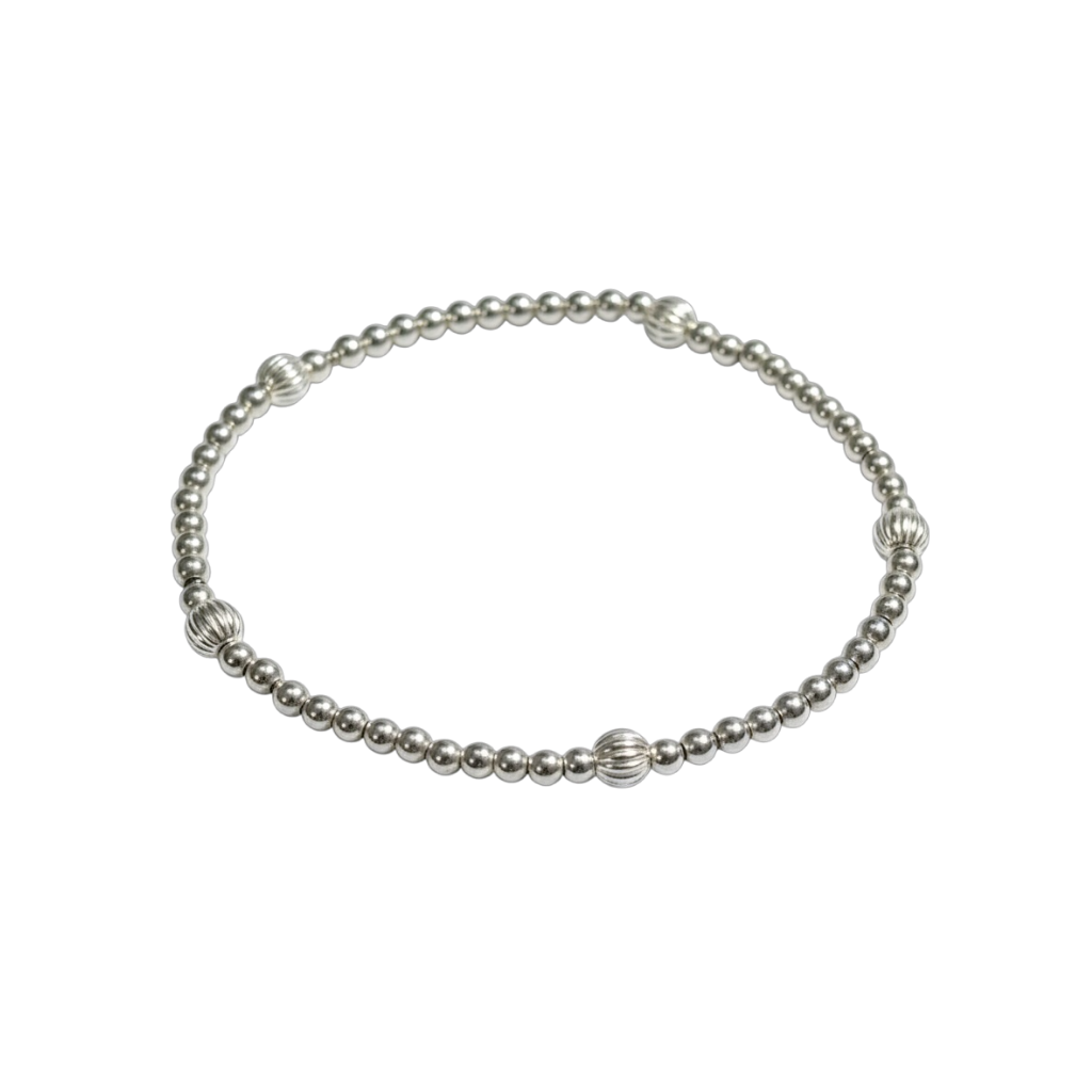 Sterling Silver Beaded Bracelet ~ Corrugated 4mm | 2.5mm ~ Lizzy
