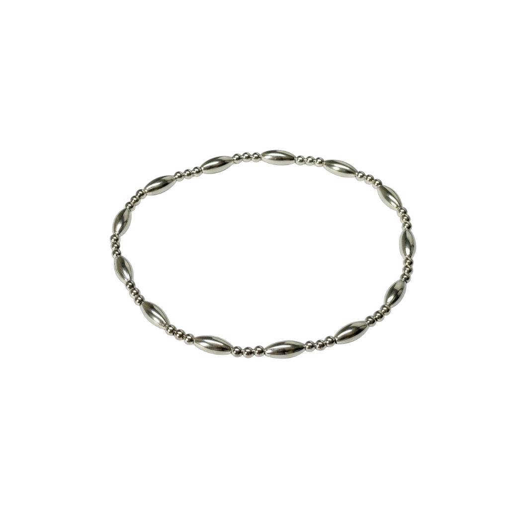 Sterling Silver Beaded Bracelet ~ Rice Bead 7mm | 2mm Triple Pattern ~ Juliana