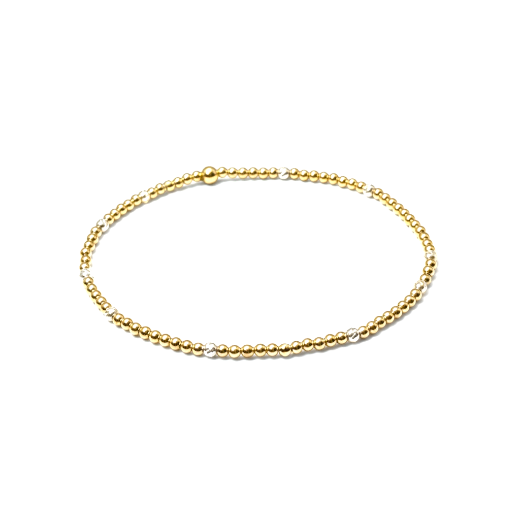 Mixed Metal Beaded Bracelet ~ Gold 2.5mm | Sterling Silver Moon Cut 2.5mm Pattern ~ Rachel