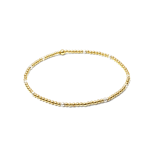 Rachel ~ Two Tone Gold 2.5mm | Sterling Silver Moon Cut 2.5mm Pattern Beaded Bracelet