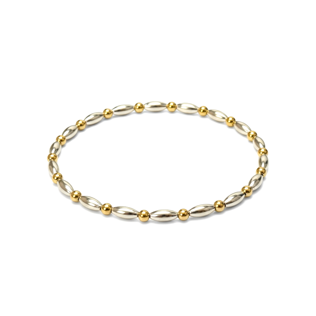Mixed Metal Beaded Bracelet ~ Sterling Silver Rice Bead 7mm | Gold 2.5mm Alternating Pattern  ~ Mary Ellen