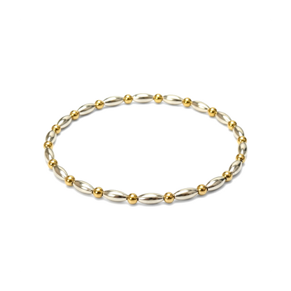 Mixed Metal Beaded Bracelet ~ Sterling Silver Rice Bead 7mm | Gold 2.5mm Alternating Pattern  ~ Mary Ellen