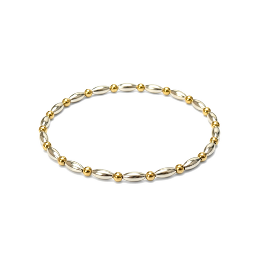 Mary Ellen ~ Two Tone Sterling Silver 7mm | Gold 2.5mm Alternating Beaded Bracelet
