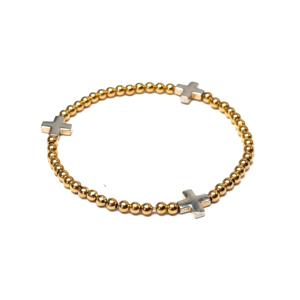 Lucy ~ Gold 3mm Sterling Silver Cross 8mm Bead Bracelet