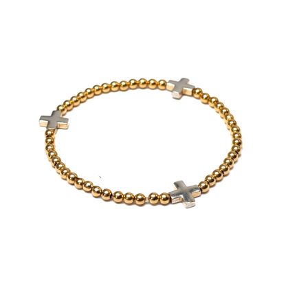 Lucy ~ Gold 3mm Sterling Silver Cross 8mm Bead Bracelet