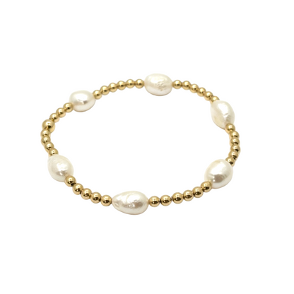 Jolleen ~ Gold Single Pearl Pattern 8.5mm Beaded Bracelet