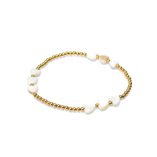 Love ~ Gold Pearl Heart 7mm | 2.5mm Triple Pattern Beaded Bracelet