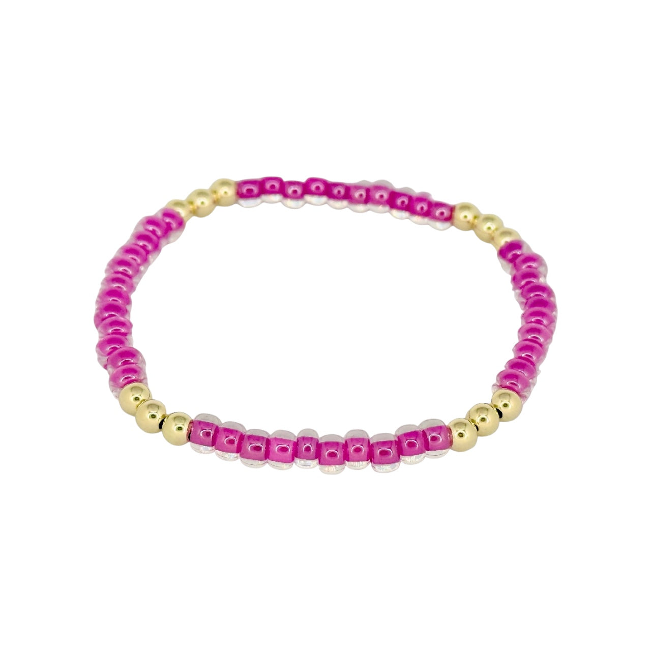 Fuschia ~ Gold 4mm | Miyuki Seed 4mm Beaded Bracelet Set