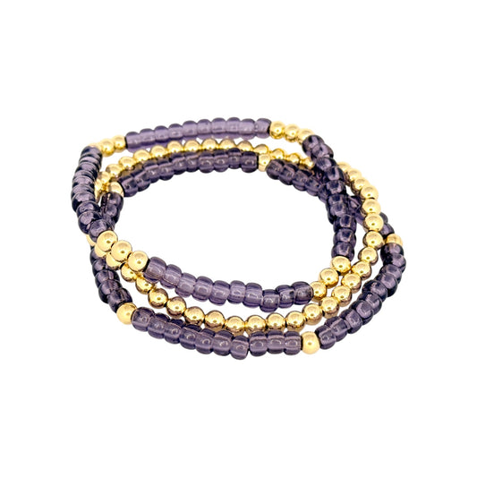 Amethyst ~ Gold 4mm |Miyuki Seed 4mm Beaded Bracelet Set