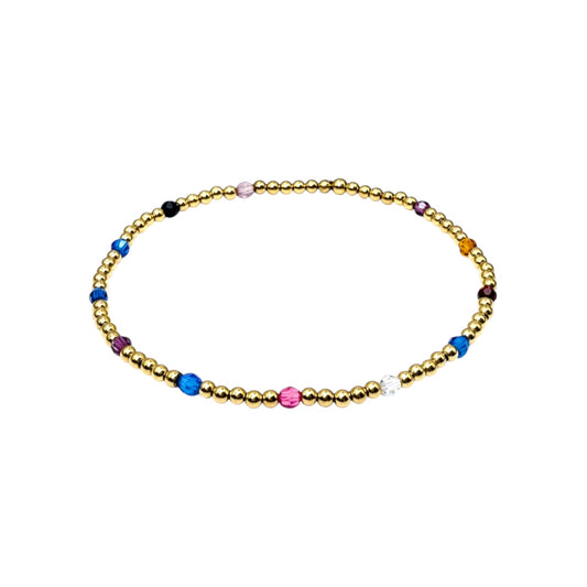 Birthstone ~ Swarovski Crystal 3mm | Gold 2.5mm Beaded Bracelet