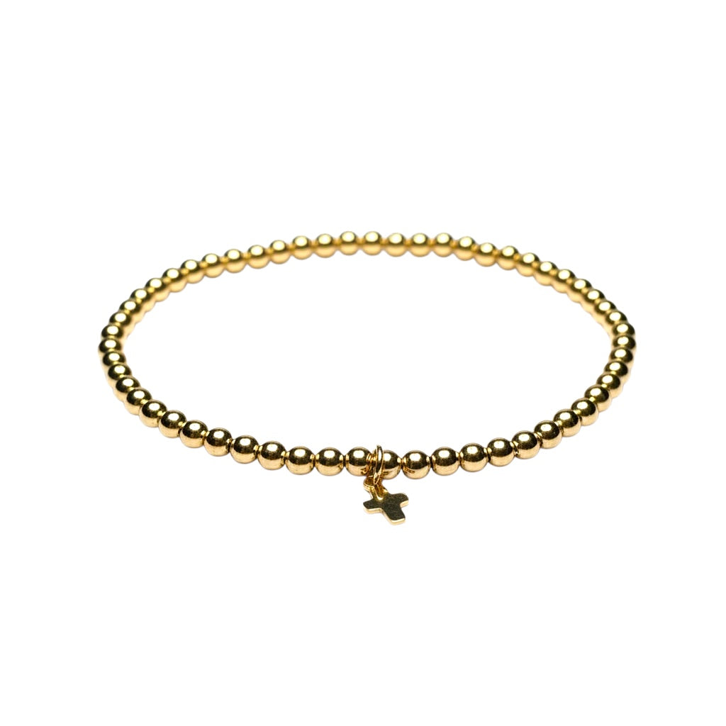 Gold Beaded Bracelet ~ 3mm ~ Cross