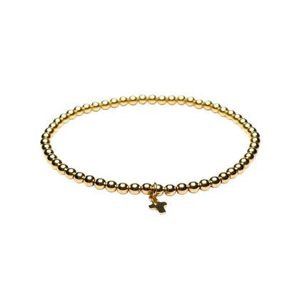 Gold Beaded Bracelet ~ 3mm ~ Cross