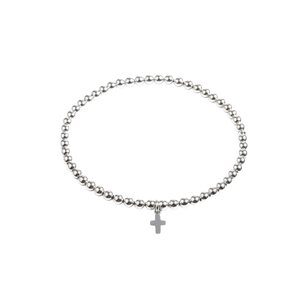 Sterling Silver Beaded Bracelet 3mm ~ Cross