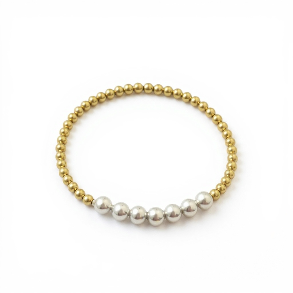 Mixed Metal Beaded Bracelet ~ Sterling Silver 5mm | Gold 3mm Bar Style ~ Cinque