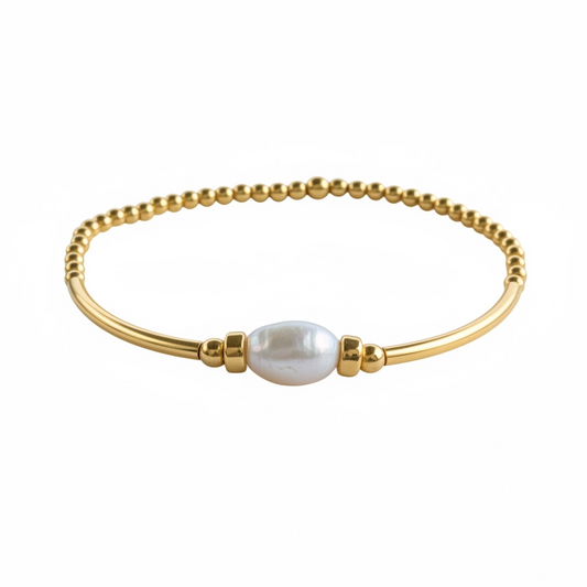 Gold Bangle Pearl Beaded Bracelet ~ Chloe