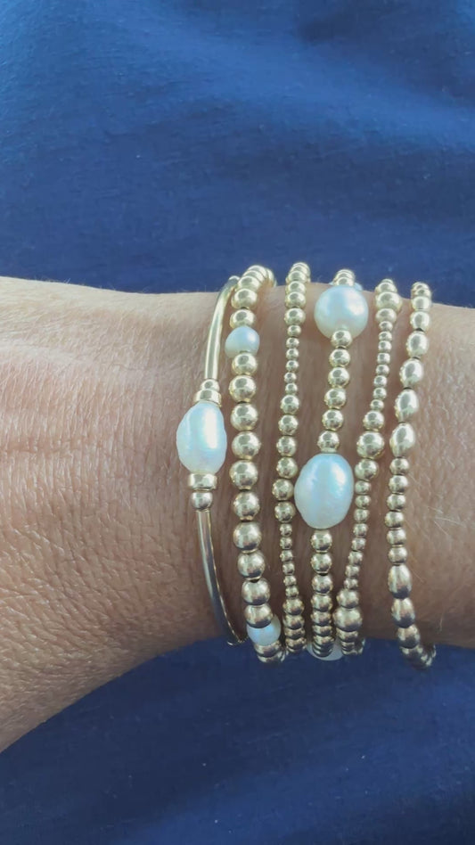 Gold Bangle Pearl Beaded Bracelet ~ Chloe